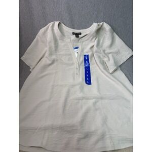 Hilary Radley Women's Large Beige Short Sleeve Henley Blouse Tunic NWT